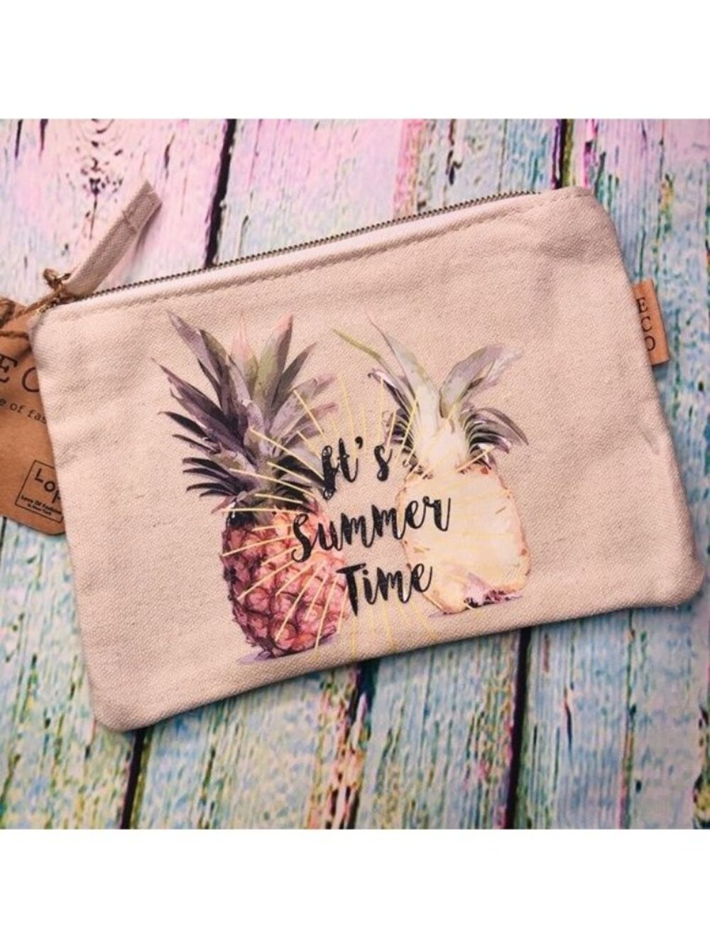 It's Summer Time Pineapple Make-up Recycled Cotton Pouch Bag Canvas Clutch ECO